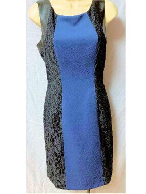 Guess Navy & Black Zipper Back Dress - Leather on Sleeve top - Size 8